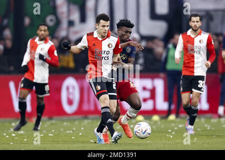 ROTTERDAM - (LR) Oussama Idrissi di Feyenoord, Mohammed Kudus di Ajax durante la partita della prima lega olandese tra Feyenoord e Ajax a Feyenoord Stadion de Kuip il 22 gennaio 2023 a Rotterdam, Paesi Bassi. ANP MAURICE VAN PIETRA Foto Stock