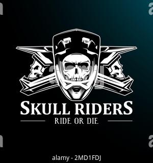 Teschi freschi in bianco e nero in caschi da motocross vettoriali per moto, mountain bike e altri sport. Da utilizzare per la stampa del logo su T Illustrazione Vettoriale