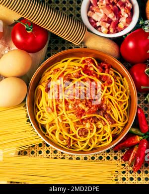 Italia Lazio Bucatini all'amatriciana Foto Stock