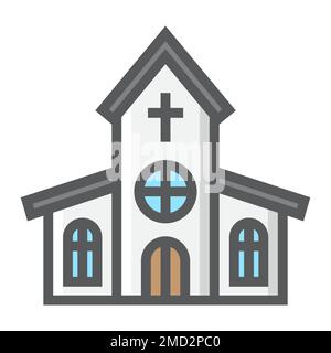Icona a forma di contorno piena di chiesa, pasqua e vacanza, grafica vettoriale segno di costruzione, un motivo a linee colorate su uno sfondo bianco, eps 10. Illustrazione Vettoriale