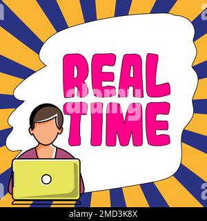 Scrittura visualizzazione testo in tempo reale. Parola che indica il tempo effettivo durante il quale si verifica un processo o un evento Foto Stock