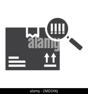 Tracciamento dell'icona del glifo del pacco, logistica e consegna, ricerca di grafica vettoriale del segno del codice a barre, un motivo a tinta unita su sfondo bianco, eps 10. Illustrazione Vettoriale