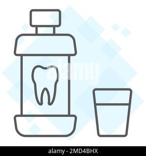 Icona a linea sottile del flacone per collutorio, stomatologia e odontoiatria, grafica vettoriale dei segni di cura, disegno lineare su sfondo bianco, eps 10. Illustrazione Vettoriale