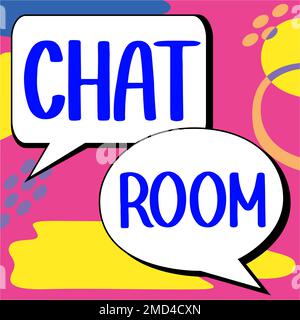 Scrittura a mano segno Chat Room. Business idea area su Internet o rete di computer in cui gli utenti comunicano Foto Stock