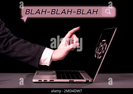Scrittura di testo Blah Blah Blah. La vetrina di affari che parla troppo informazioni false gossips parlare non senso Foto Stock