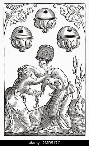 Le tre di campane 16th ° secolo tedesco carta da gioco. Le Arti del Medioevo e al periodo del Rinascimento di Paul Lacroix, 1874 Foto Stock