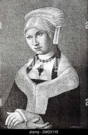 Sibylle di Sassonia. Sibylle von Sachsen (1515-1592) fu una principessa sassone della linea Albertina di Casa di Wettin e per matrimonio duchessa di Sassonia-Lauenburg, dipinto di Lucas Cranach il Vecchio. Le Arti del Medioevo e al periodo del Rinascimento di Paul Lacroix, 1874 Foto Stock