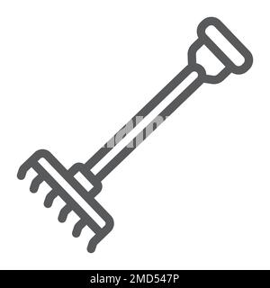 Icona della linea del rake, agricoltura e agricoltura, grafica vettoriale del segno dello strumento del giardino, un motivo lineare su uno sfondo bianco, eps 10. Illustrazione Vettoriale