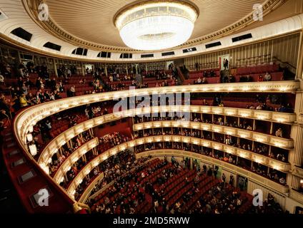 Vienna, Austria, 2019 dicembre: Interno del Teatro dell'Opera di Vienna. Wiener Staatsoper Foto Stock