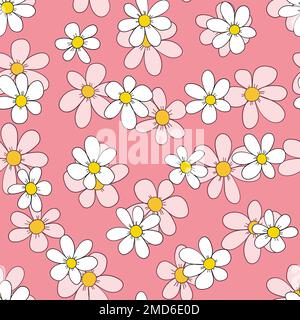 Motivi floreali senza cuciture basati su ornamenti tradizionali d'arte popolare. Camomilla colorata, fiori a margherita su sfondo colorato. Stile Doodle. Vettore Illustrazione Vettoriale