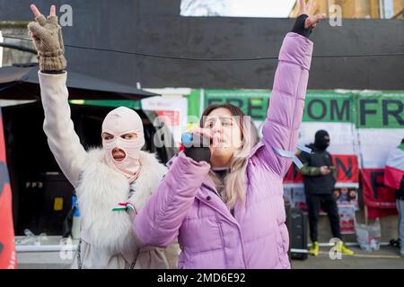 22 gennaio 2023: Londra, Regno Unito: Centinaia di manifestanti si riuniscono a Londra per sostenere il movimento di protesta iraniano e contro le esecuzioni di attivisti. (Credit Image: © Velar Grant/ZUMA Press Wire) SOLO PER USO EDITORIALE! Non per USO commerciale! Foto Stock