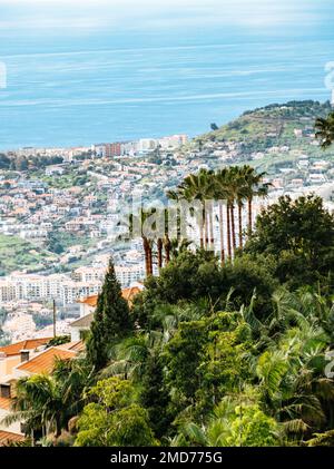Vista di Funchal dal Giardino tropicale del Monte Palace sull'isola di Madeira Foto Stock