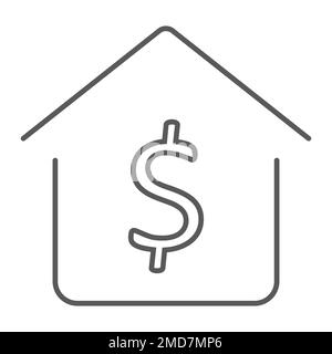 Dollaro casa sottile icona linea, immobiliare e casa, acquistare segno grafica vettoriale, un modello lineare su uno sfondo bianco, eps 10. Illustrazione Vettoriale