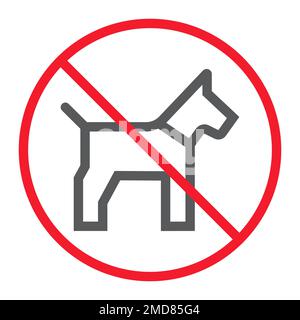 Nessuna icona della linea del cane, divieto e divieto, nessuna grafica vettoriale del segno dell'animale domestico, un motivo lineare su uno sfondo bianco, eps 10. Illustrazione Vettoriale