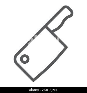 Icona della linea del coltello di taglio della carne, cucina e cottura, grafica vettoriale del segno del coltello del macellaio, un disegno lineare su uno sfondo bianco, eps 10. Illustrazione Vettoriale