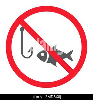 Nessuna icona glifo di pesca, divieto e vietato, nessuna grafica vettoriale segno di pesce, un motivo solido su uno sfondo bianco, eps 10. Illustrazione Vettoriale