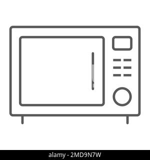 Forno a microonde sottile linea icona, cucina e cucina, segno domestico vettore grafica, un disegno lineare su uno sfondo bianco, eps 10. Illustrazione Vettoriale