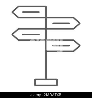 Icona a linea sottile del signpost, processo decisionale e guida, freccia, grafica vettoriale, un motivo lineare su sfondo bianco, eps 10. Illustrazione Vettoriale