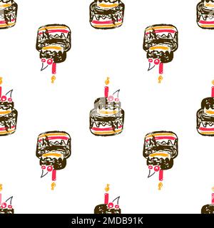 Modello perfetto per le feste. Compleanno, festa. Disegni per bambini con pastelli in cera. Stampa per panno Illustrazione Vettoriale