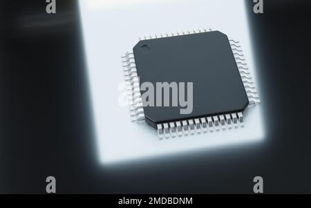 rendering 3d di microchip o chip semiconduttore, per il calcolo. Foto Stock