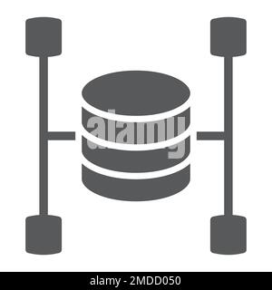 Icona del glifo del data warehouse, dati e analisi, firma del database, grafica vettoriale, un motivo solido su sfondo bianco, eps 10. Illustrazione Vettoriale