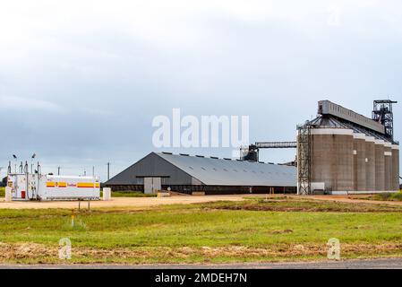 I silos di Graincorp e il bunker di grano a Nevertire, nel nuovo Galles del Sud, in Australia Foto Stock