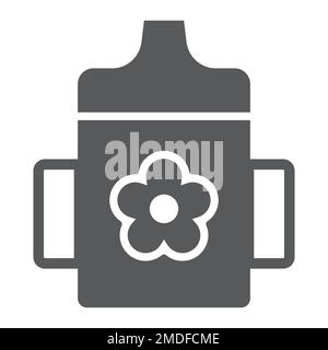 Icona di glyph della tazza del bambino, bambino e bottiglia, segno del contenitore, grafica vettoriale, un motivo solido su uno sfondo bianco, eps 10. Illustrazione Vettoriale