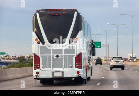 Un autobus turistico corre sull'autostrada Foto Stock