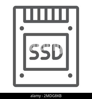 Icona linea SSD, elettronica e dispositivo, segno del disco a stato solido, grafica vettoriale, un motivo lineare su sfondo bianco, eps 10. Illustrazione Vettoriale