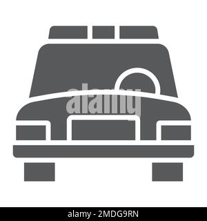 Icona del glifo dell'automobile della polizia, automobile e pattuglia, segno del poliziotto, grafica vettoriale, un modello solido su uno sfondo bianco, eps 10. Illustrazione Vettoriale