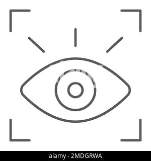 Icona a linea sottile dello scanner retina, riconoscimento e autenticazione, segno di scansione oculare, grafica vettoriale, un motivo lineare su sfondo bianco, eps 10. Illustrazione Vettoriale