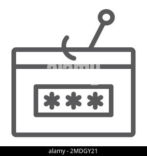 Password pesca lenza icona, sicurezza e attacco, segno di hack, grafica vettoriale, un motivo lineare su sfondo bianco, eps 10. Illustrazione Vettoriale