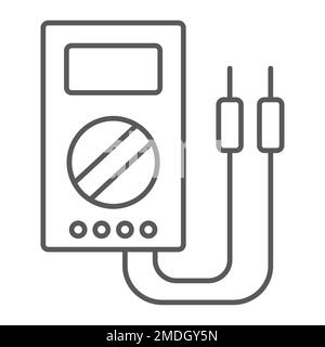 Icona a linea sottile del multimetro digitale, strumento e strumento, segno del volometro elettrico, grafica vettoriale, un motivo lineare su sfondo bianco, eps 10. Illustrazione Vettoriale