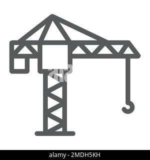 Icona della linea di gru a torre, sollevamento e costruzione, segno di gru da costruzione, grafica vettoriale, disegno lineare su sfondo bianco, eps 10. Illustrazione Vettoriale