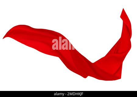 Pezzo volante di stoffa colorata su sfondo bianco, seta rossa su sfondo bianco Foto Stock