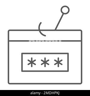 Password pesca sottile icona, sicurezza e attacco, hack sign, grafica vettoriale, un motivo lineare su sfondo bianco, eps 10. Illustrazione Vettoriale