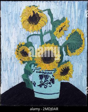 Hendrik Nicolaas Werkman - Girasoli - 1921 - vaso di fiori con girasoli su sfondo azzurro. Foto Stock