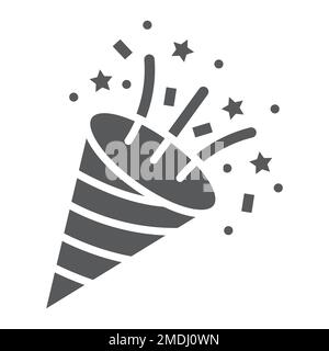 Icona del glyph dei confetti popper, festa e decorazione, segno del firecracker, grafica vettoriale, un motivo pieno su uno sfondo bianco, eps 10. Illustrazione Vettoriale
