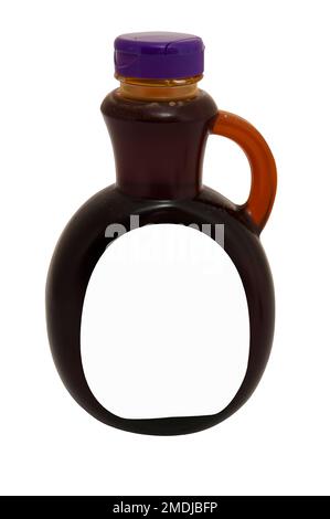 Vaso marrone con etichetta vuota isolata su sfondo bianco Foto Stock