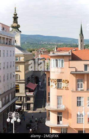Croazia, Zagabria, vecchi edifici decorati a Trg Ban Jelacica - la piazza principale. Foto Stock