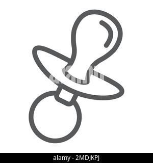 Icona della linea della tettarella fittizia, bambino e succhietto, segno per bambini, grafica vettoriale, motivo lineare su sfondo bianco, eps 10. Illustrazione Vettoriale