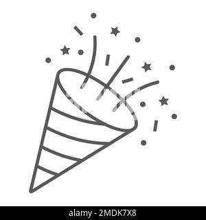 Icona a righe sottili corpate, party e decorazione, segno di pirocracker, grafica vettoriale, motivo lineare su sfondo bianco, eps 10. Illustrazione Vettoriale