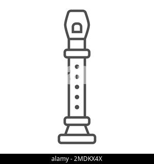 Icona a linea sottile flauto, musicale e strumento, segno del vento di legno, grafica vettoriale, un motivo lineare su sfondo bianco, eps 10. Illustrazione Vettoriale