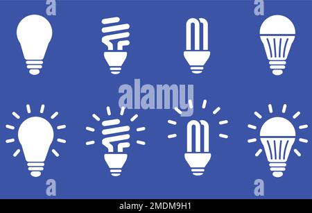 Imposta icona vettore lampadina, icona idea collezione. Lampada, concetto di pensiero. Gruppo illuminazione lampada elettrica. Lampadina elettrica. Illustrazione Vettoriale