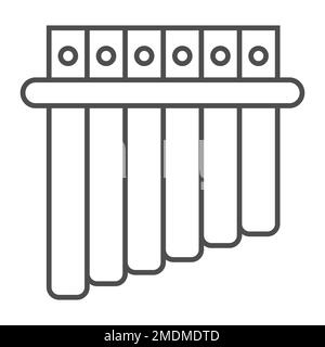 Icona a linea sottile Panpipe, musical e strumenti, flauto segno, grafica vettoriale, un disegno lineare su sfondo bianco, eps 10. Illustrazione Vettoriale