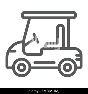Icona della linea auto da golf, automobile e sport, cartello da cart, grafica vettoriale, disegno lineare su sfondo bianco, eps 10. Illustrazione Vettoriale