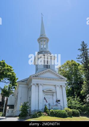 Sandwich, Massachusetts - 9 luglio 2022: First Church of Christ Sandwich, Massachusetts è una delle più antiche chiese di Cape Cod. Questa chiesa è stata featuru Foto Stock