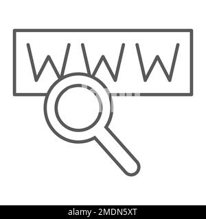 Ricerca icona a linea sottile, internet e rete, segno obiettivo, grafica vettoriale, un motivo lineare su sfondo bianco, eps 10. Illustrazione Vettoriale