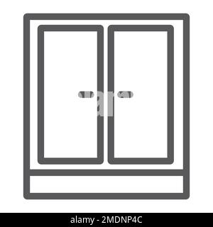 Icona wardrobe line, arredamento e casa, insegna per armadi, grafica vettoriale, motivo lineare su sfondo bianco, eps 10. Illustrazione Vettoriale