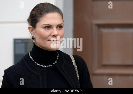 La Principessa Victoria arriva all'Accademia Bernadotte al Palazzo Rosersberg a nord di Stoccolma, Svezia, il 23 gennaio 2023. Foto: Henrik Montgomery / TT Foto Stock